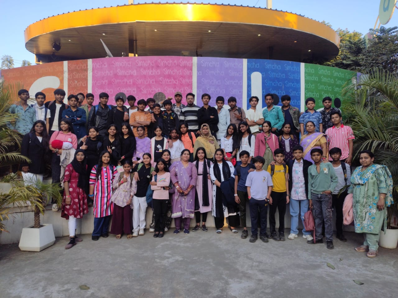 Large student group gathered for a school celebration at Saint Ann's School