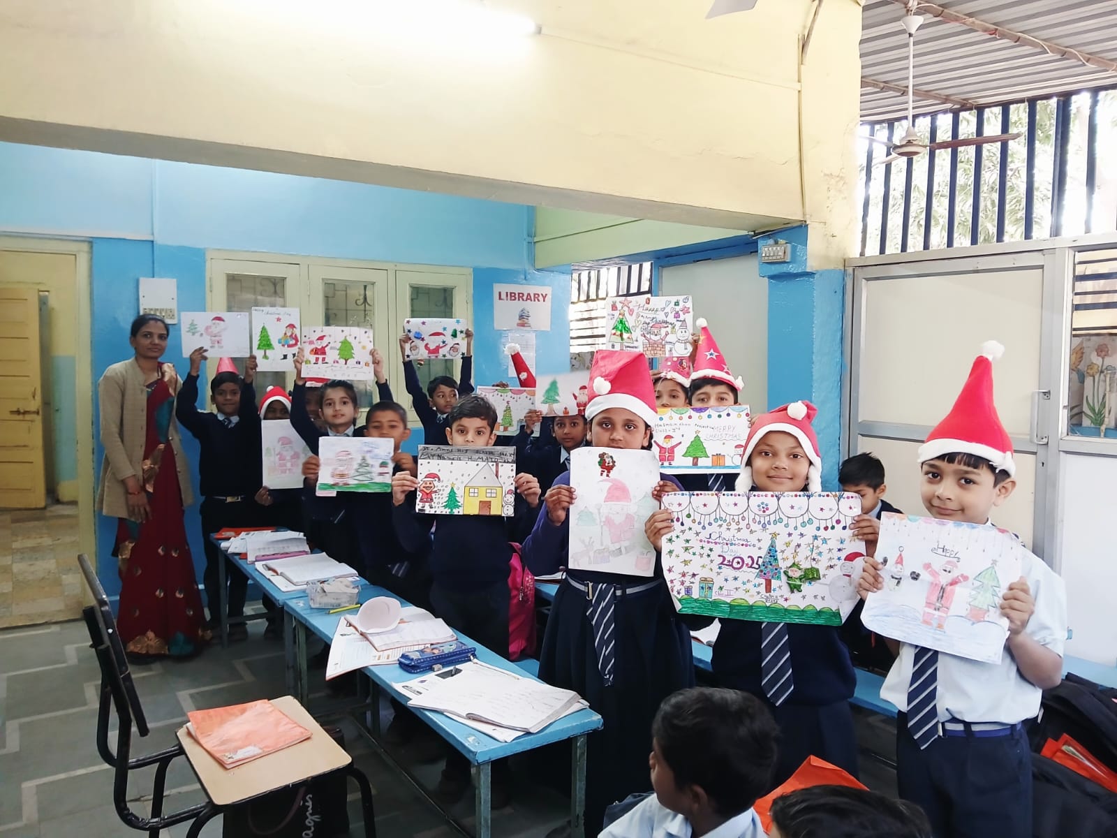 Students showcasing classroom creativity at Saint Ann's School